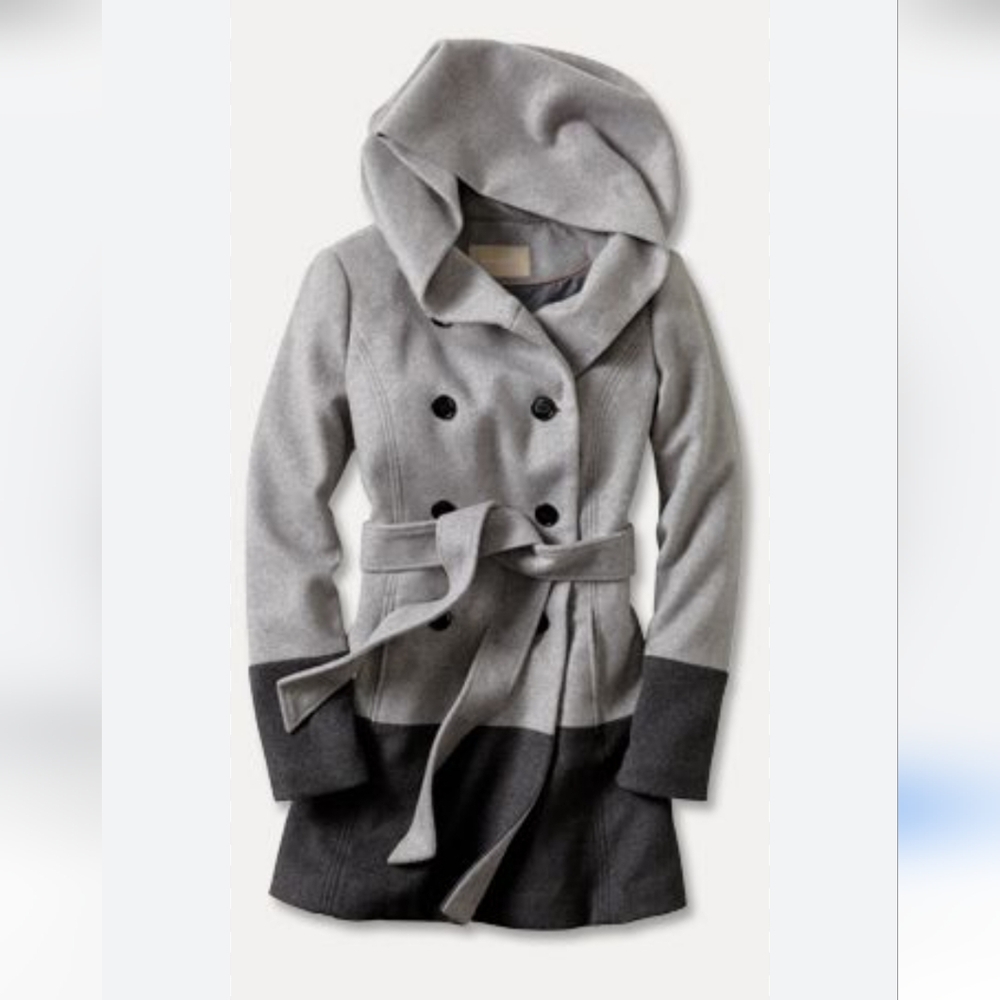 Banana Republic Wool Blend Gray Hooded Belted Coat Size XS